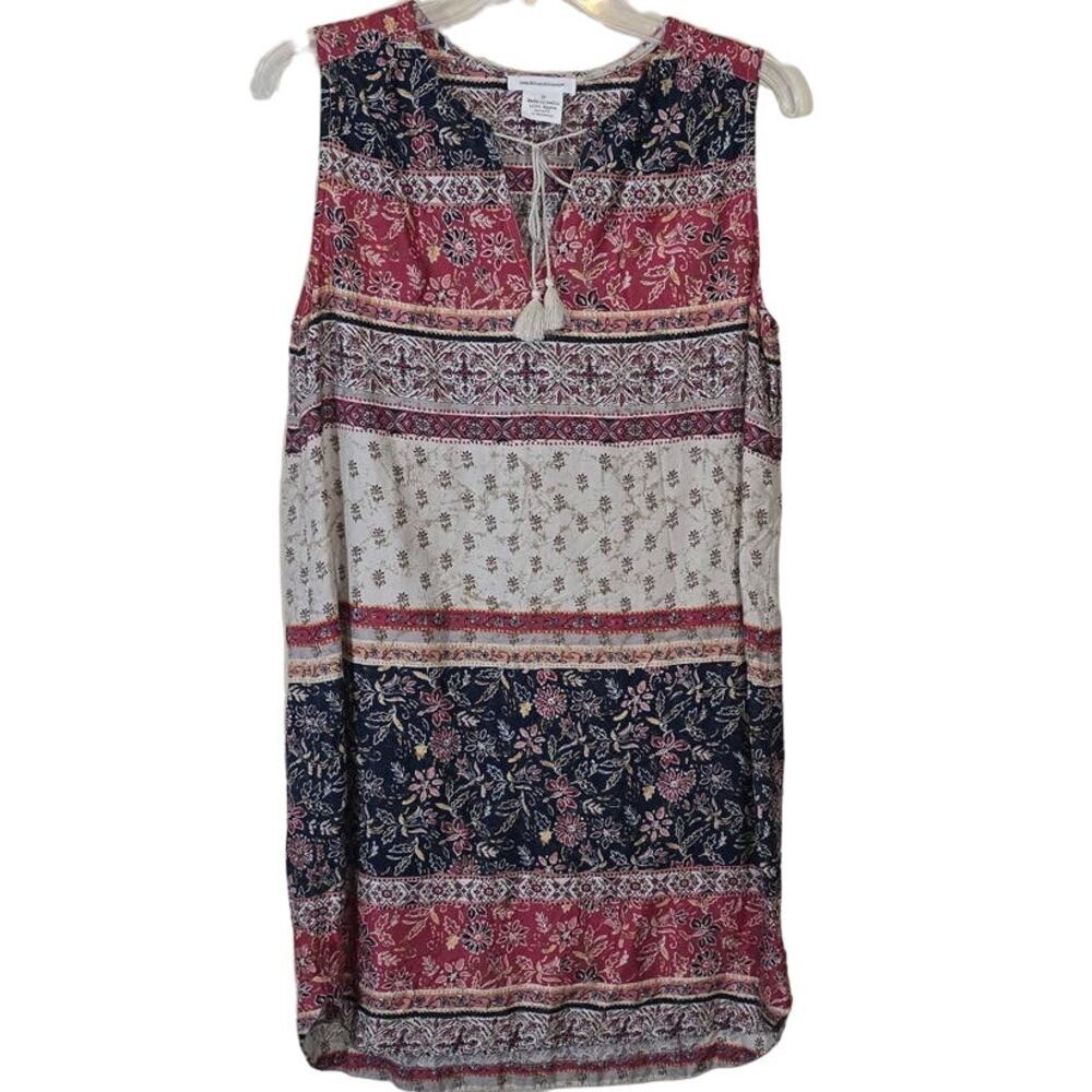 Beach Lunch Lounge Floral Print Tassel Boho Mini Dress Multicolor Size Medium